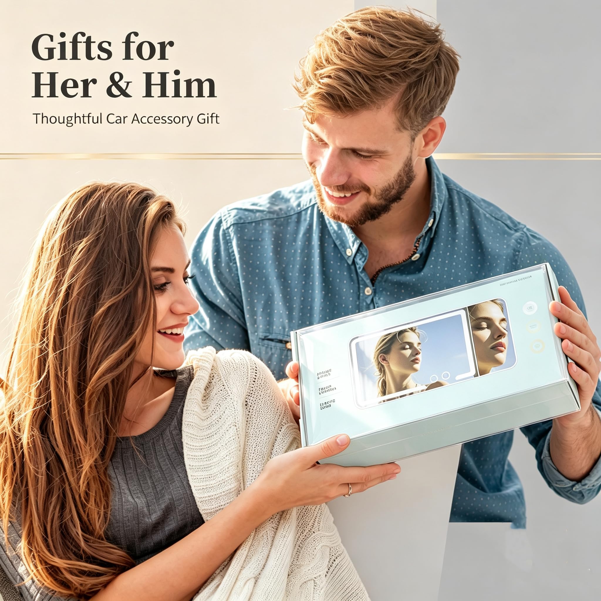 Generic lifestyle image of driver using mirror showing Generic brand and benefit of quick touch-ups
