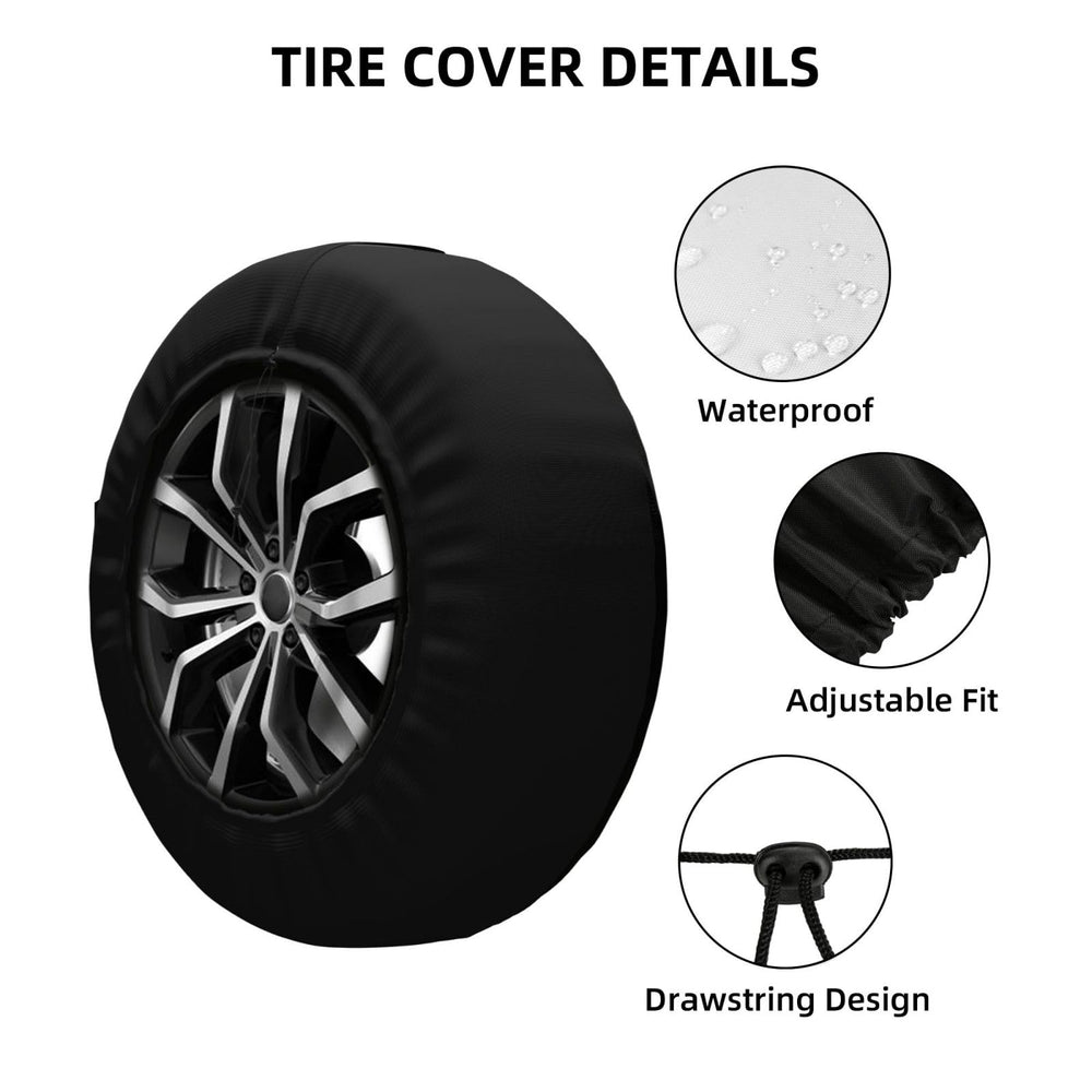 Generic side detail of tire cover fit on wheel highlighting secure coverage and finish