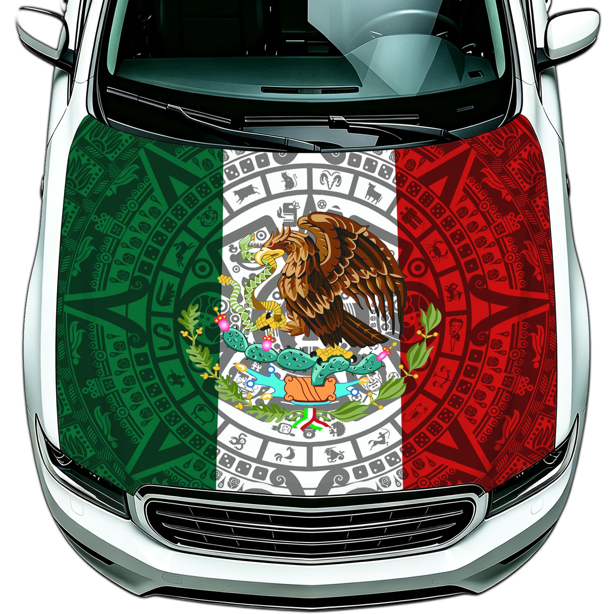 Generic Mexico flag hood cover front view showing bold national design and clear display benefit