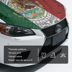 Generic Mexico flag stretched on car hood showing secure fit and protective coverage benefit