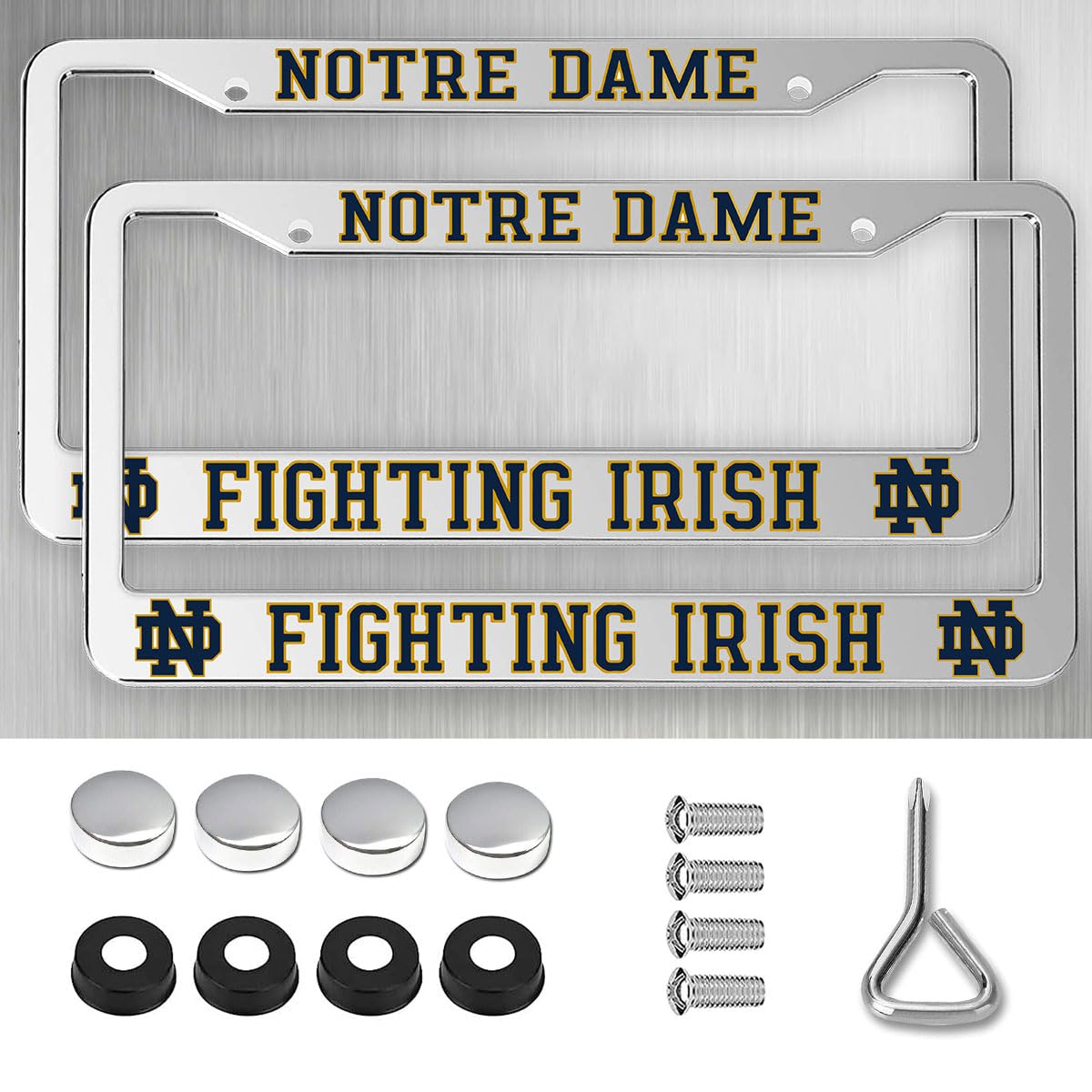 Generic Notre Dame front view showing clean silver frame and team design, enhances curb appeal
