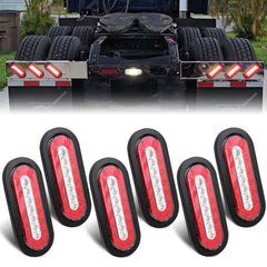 Generic front view of oval LED tail light showing red and white lenses and bright visibility