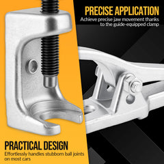Generic pitman arm puller attached to vehicle illustrating efficient removal benefit