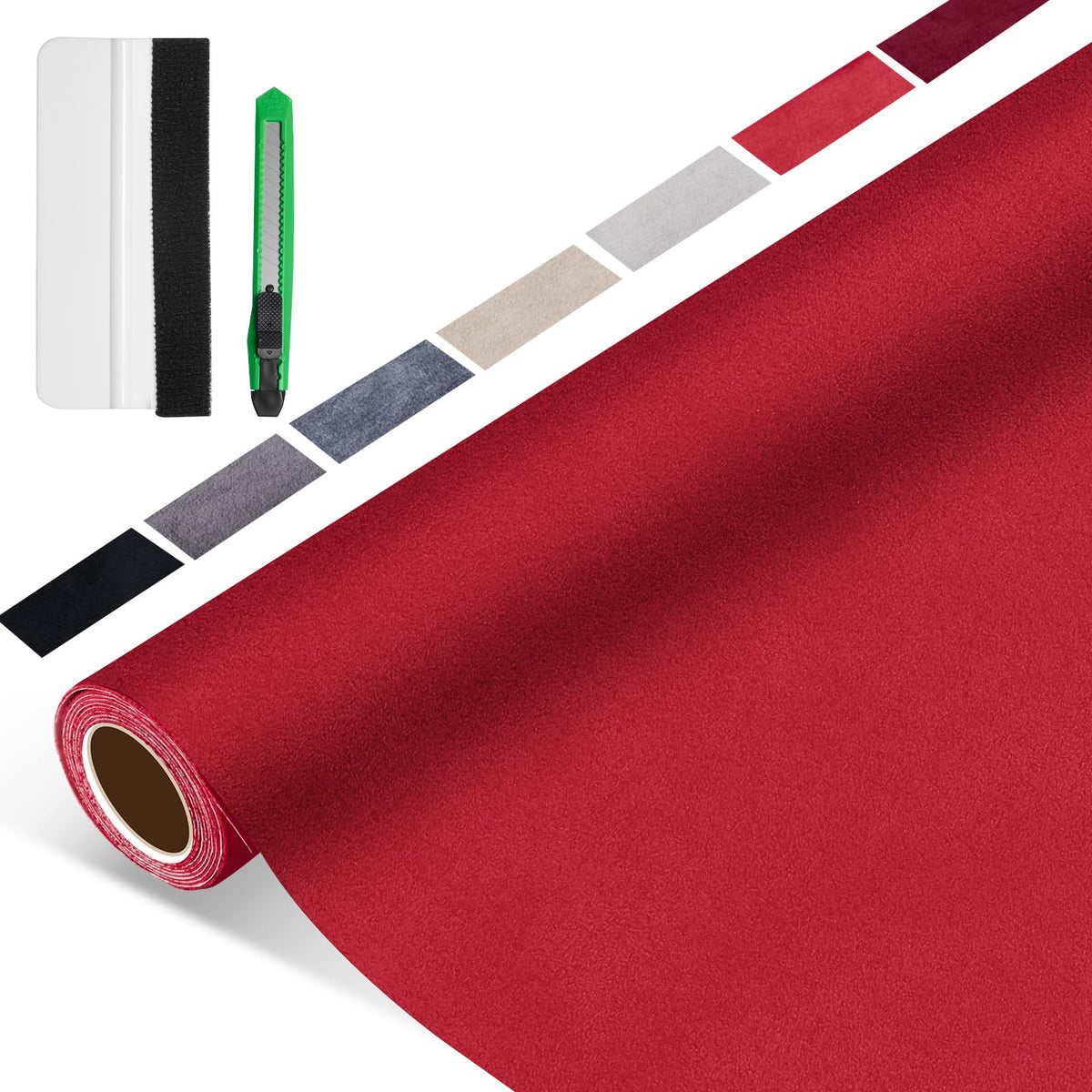 generic brand red suede front packaging showing sheet and included tools for quick install