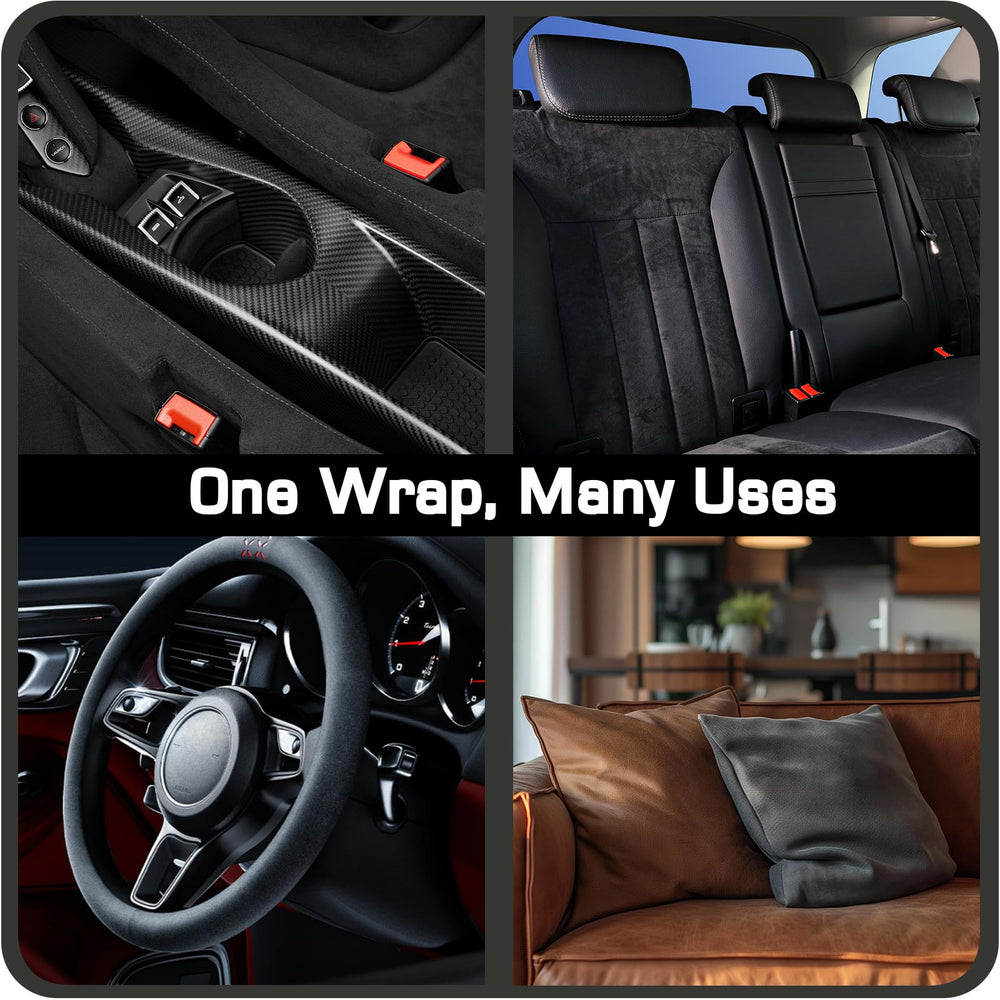 generic brand finished car interior with red suede trim adding upscale, cohesive look