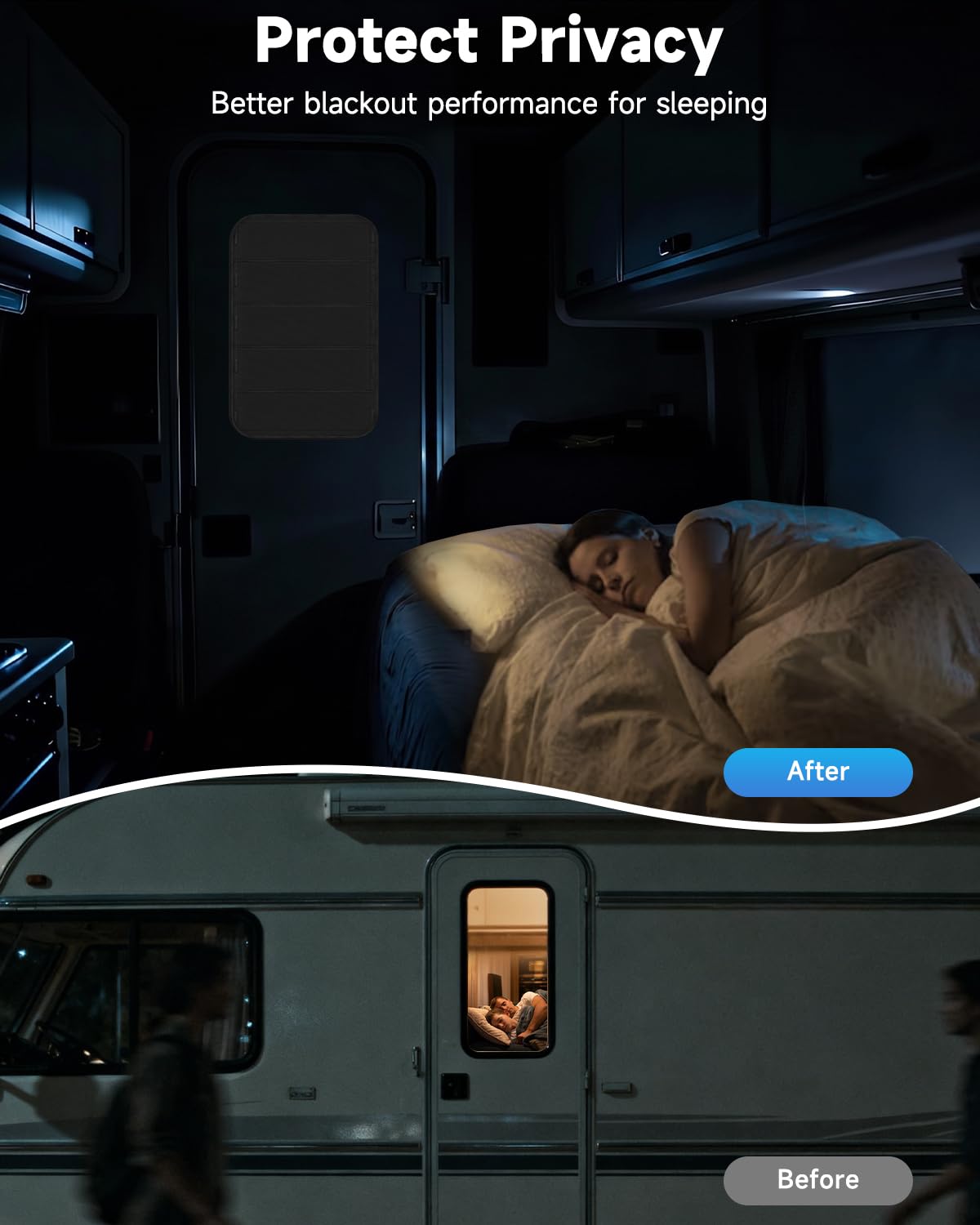 Generic folded RV shade compact storage showing portability and space saving