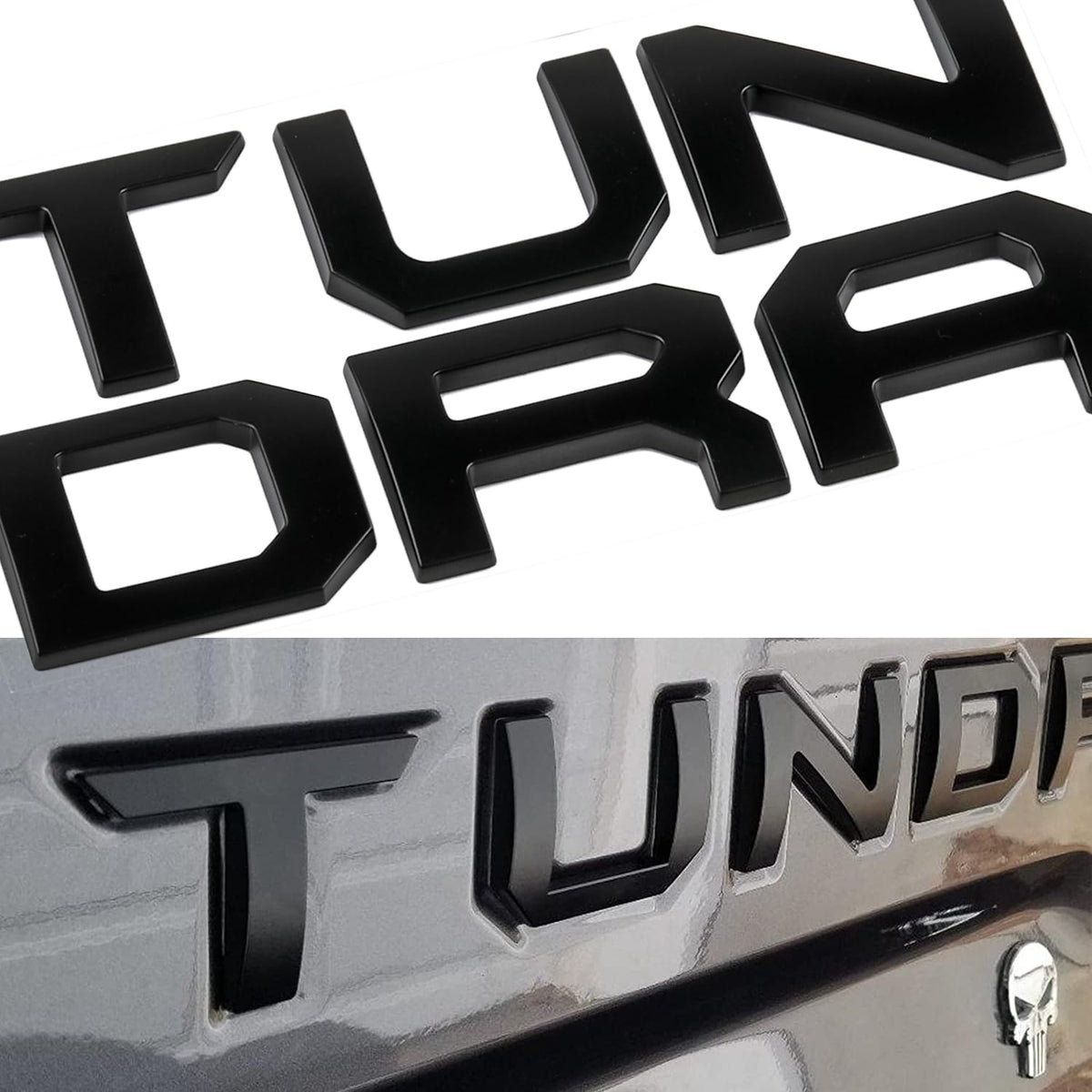 Generic brand matte black letters on tailgate front showing clean fit and bold look