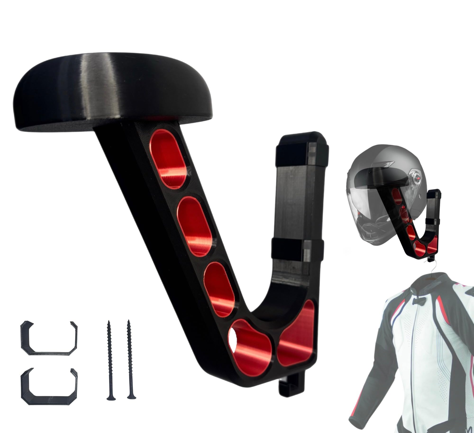 Generic wall mounted helmet holder front view showing sturdy storage benefit