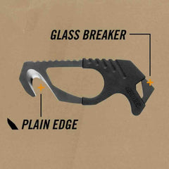 Gerber close-up of hook blade highlighting safe guarded cutting benefit