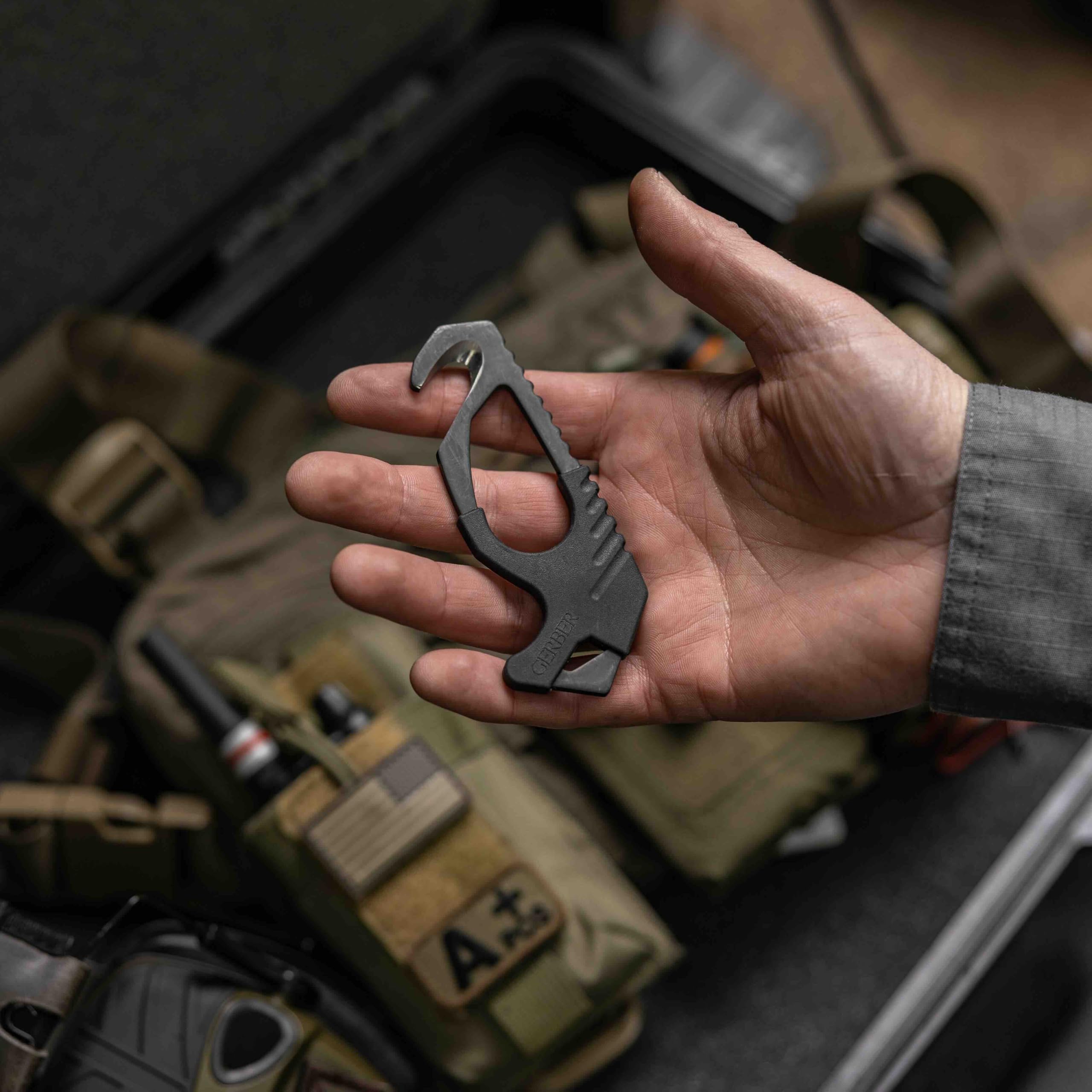 Gerber beside ruler for size comparison and convenient storage benefit