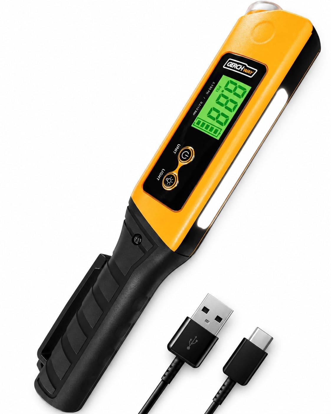 GERCHWAY front view showing compact gauge and LED work light for easy storage