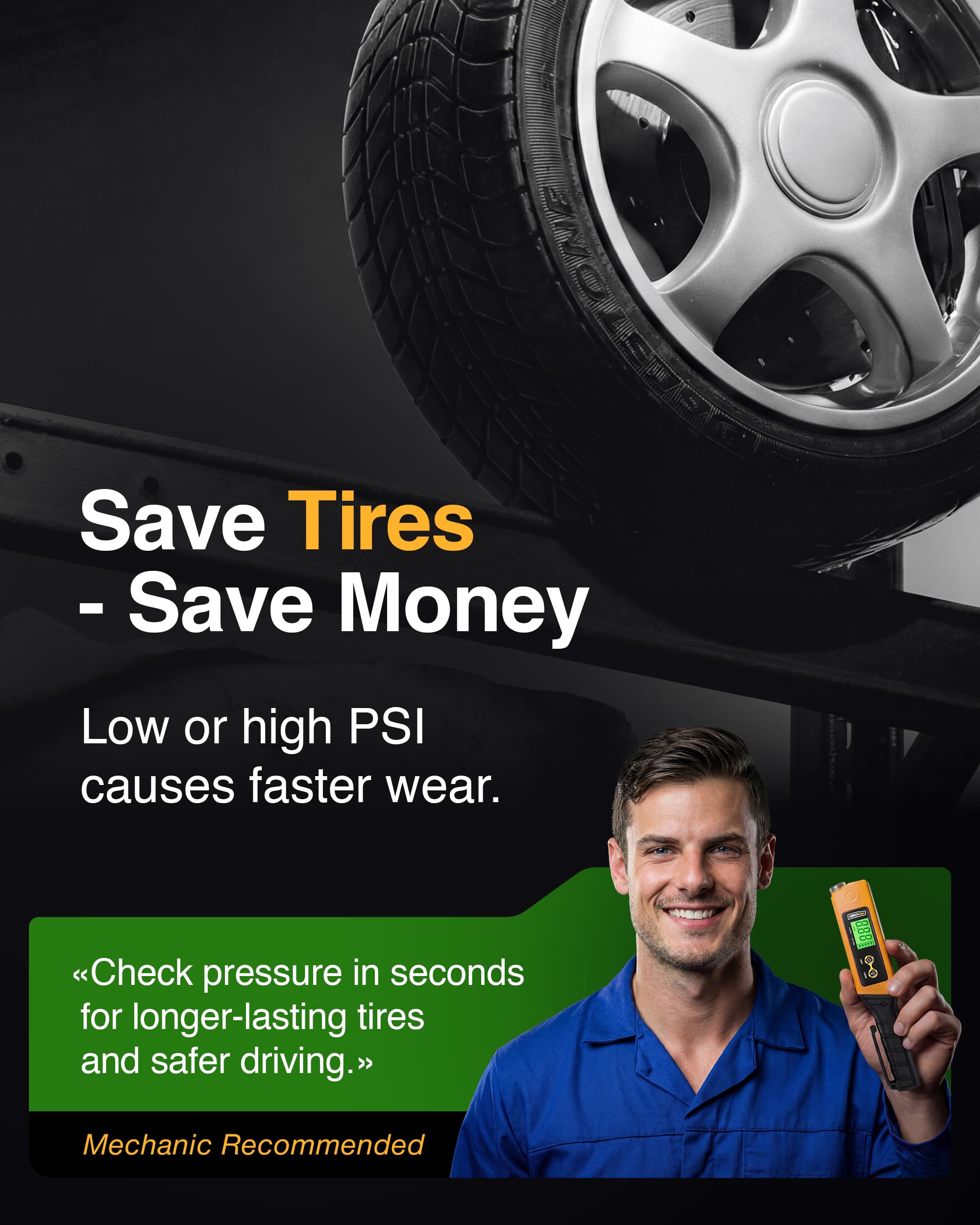 GERCHWAY LED work light illuminating a tire area for safer night work