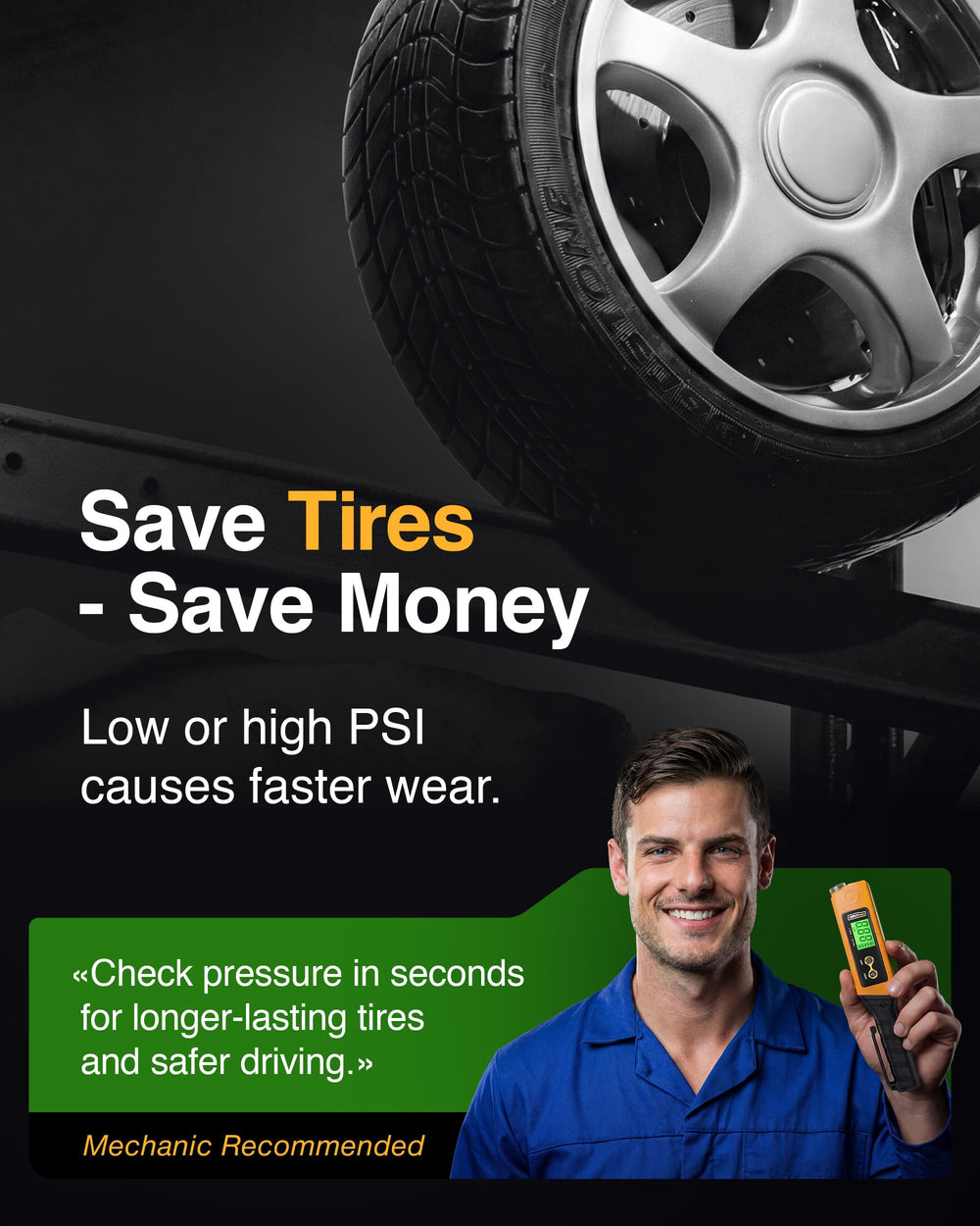 GERCHWAY LED work light illuminating a tire area for safer night work