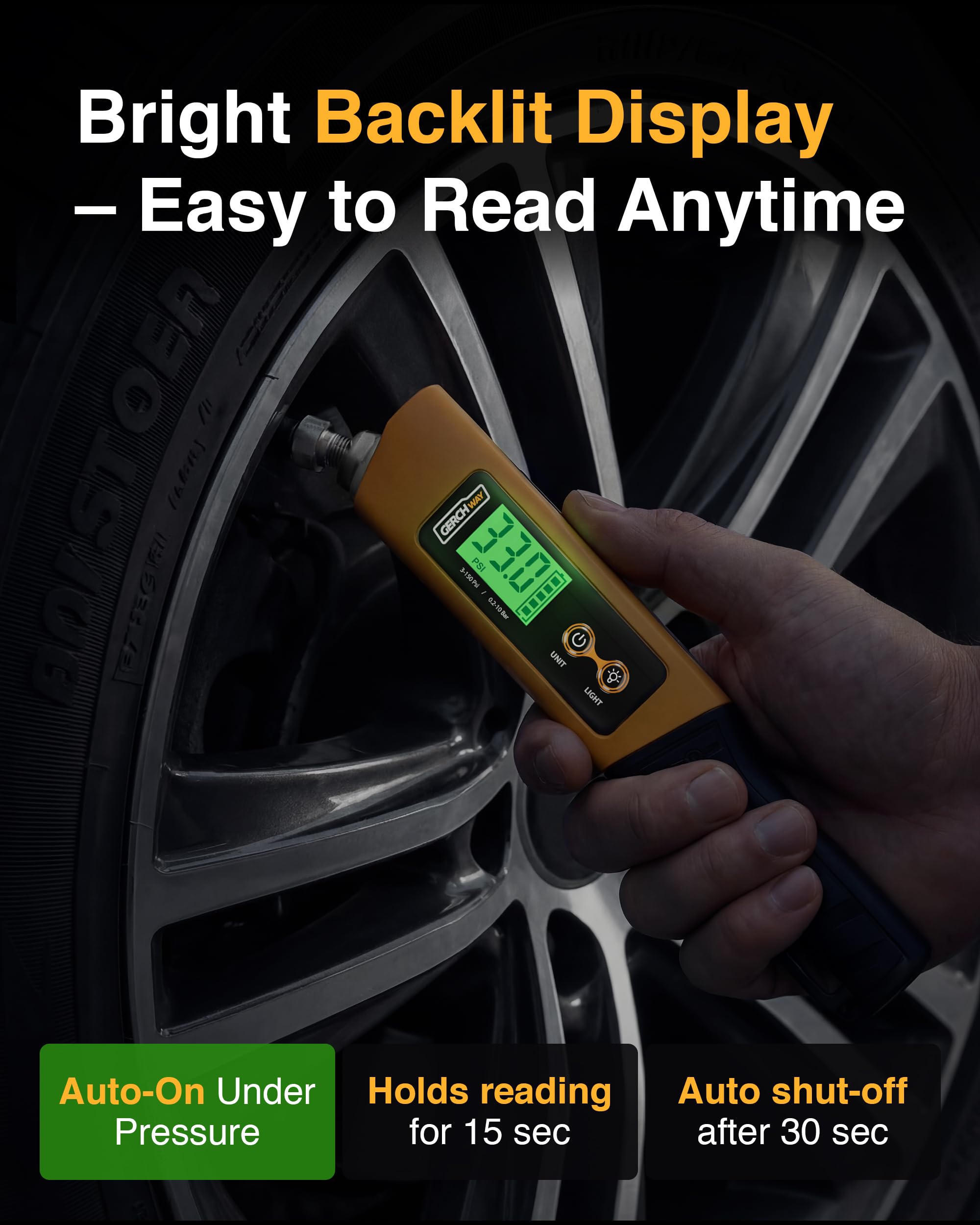 GERCHWAY side magnet attached to metal for hands‑free tire inspections