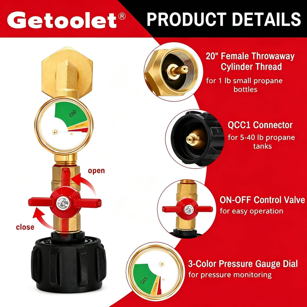 Getoolet close-up of brass elbow and threads highlighting durable corrosion-resistant construction