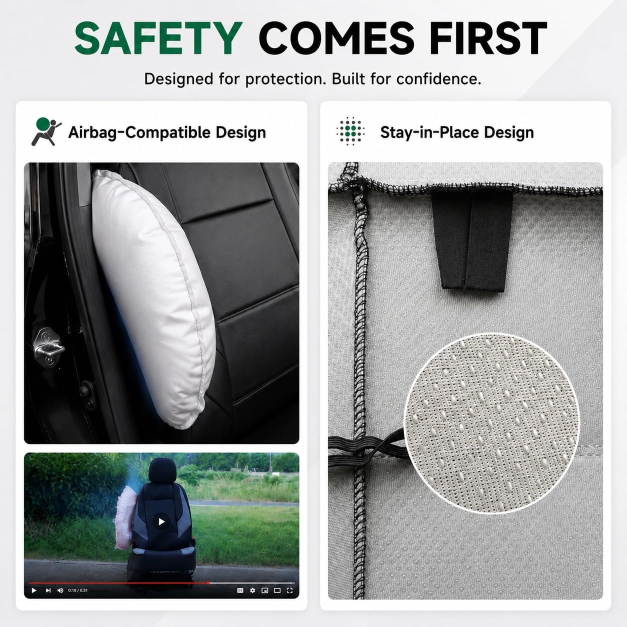 GIANT PANDA seat cover halfway installed, shows quick-install benefit