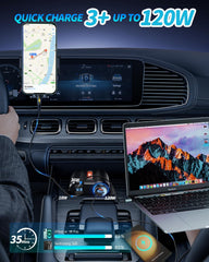 Gibbab USB-C PD and USB-A QC ports plus 120W socket detail, rapid charging and high power