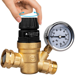 Gickbusus front view showing compact regulator protecting RV plumbing