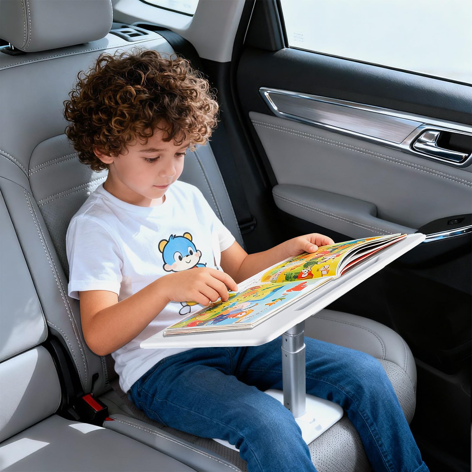 GiftmiyHime car desk beside hands for scale showing lightweight carry and size benefit