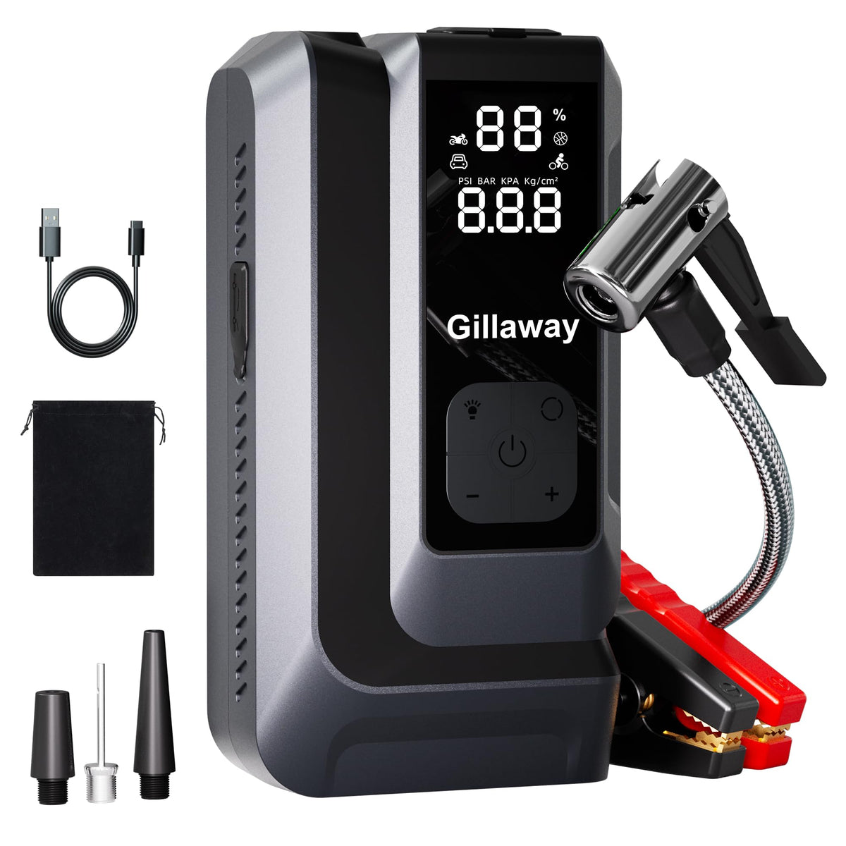 Gillaway front packaging showing product features and compact design benefit