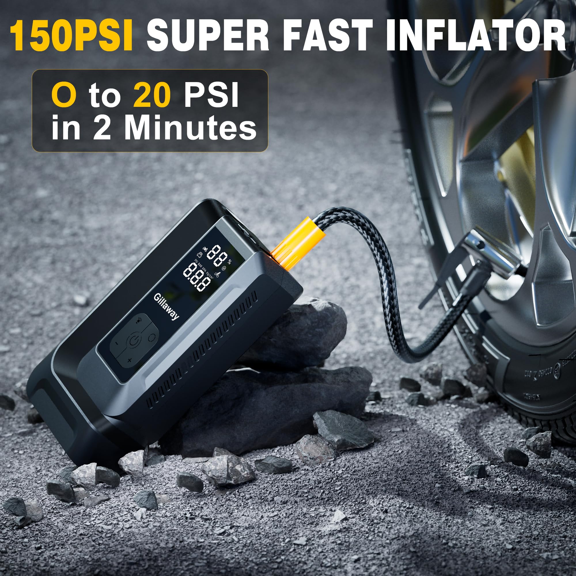 Gillaway inflator smart display close-up with precise pressure readout benefit
