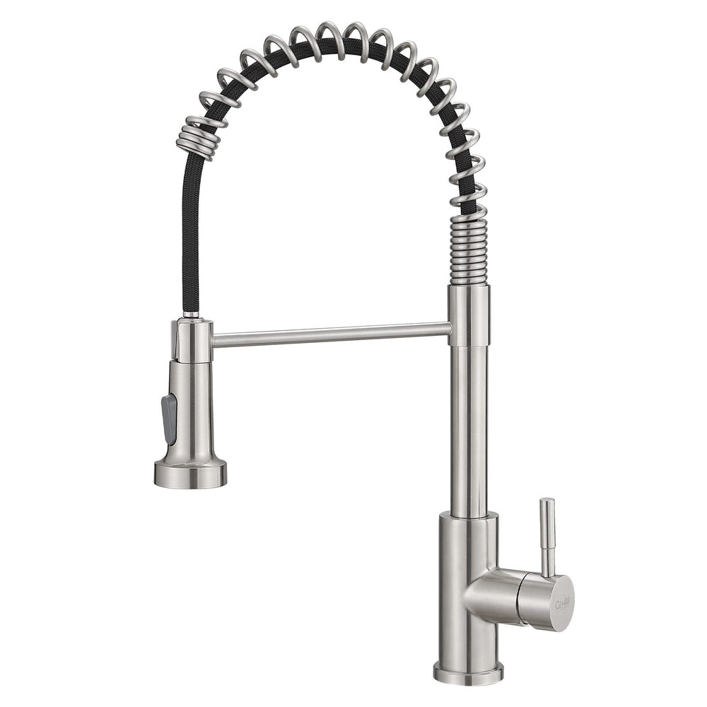 GIMILI front view of brushed nickel faucet showing sleek profile and modern look