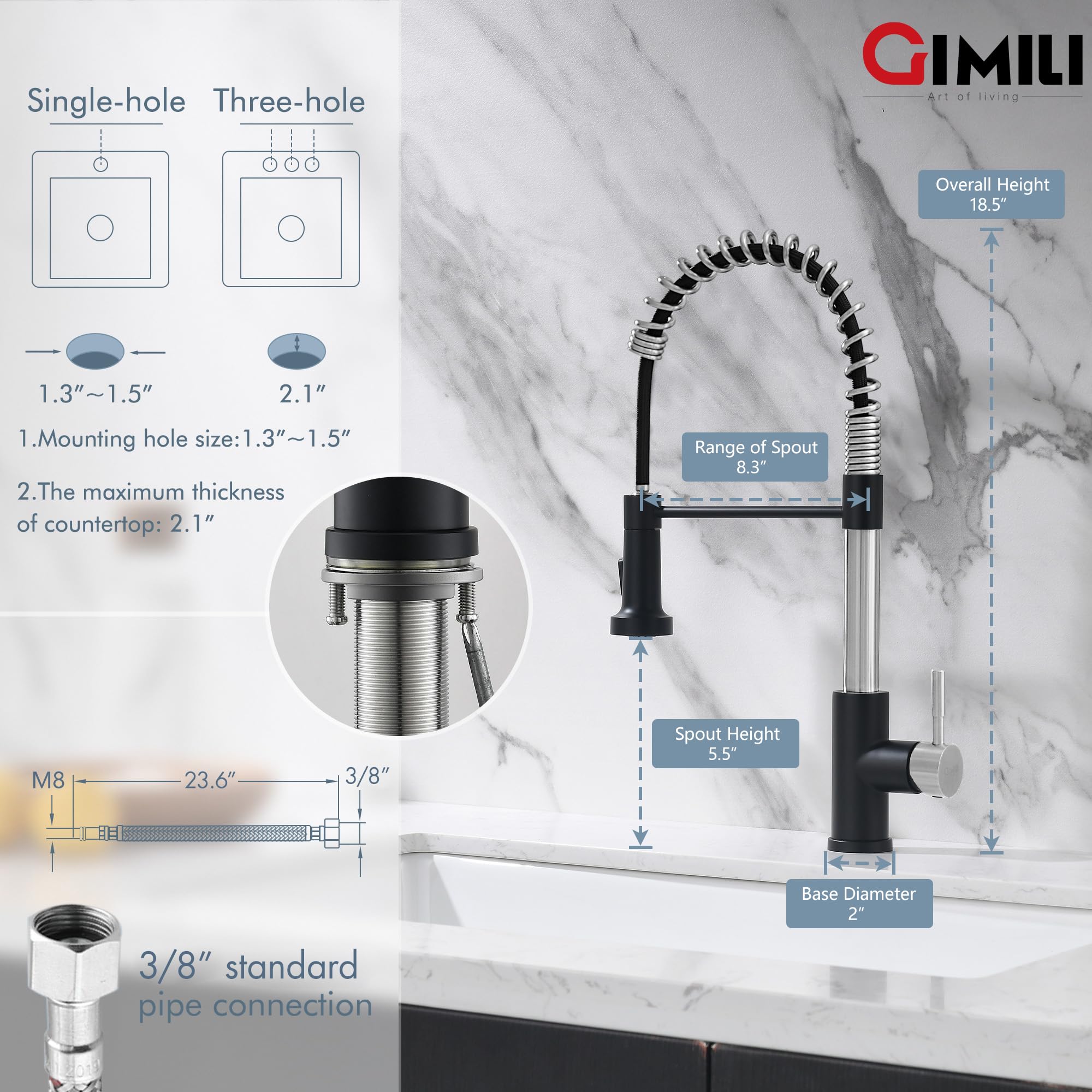 GIMILI nozzle close-up showing dual stream and spray modes for versatile rinsing