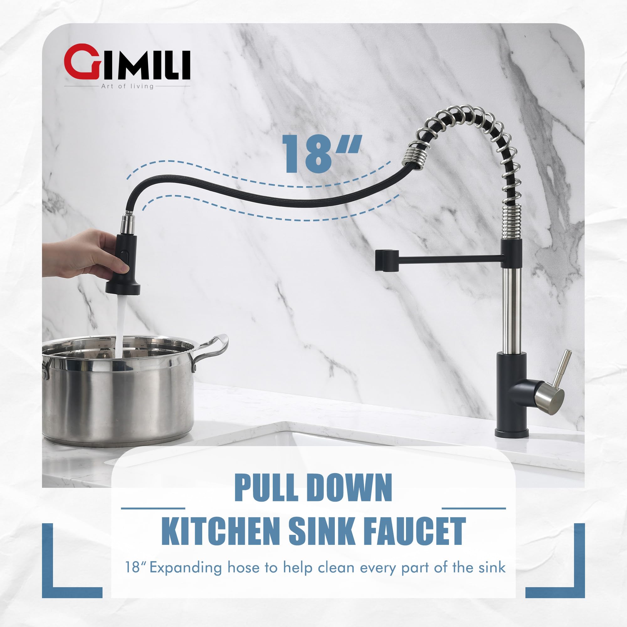 GIMILI extended hose image showing retractable reach for cleaning corners and pots