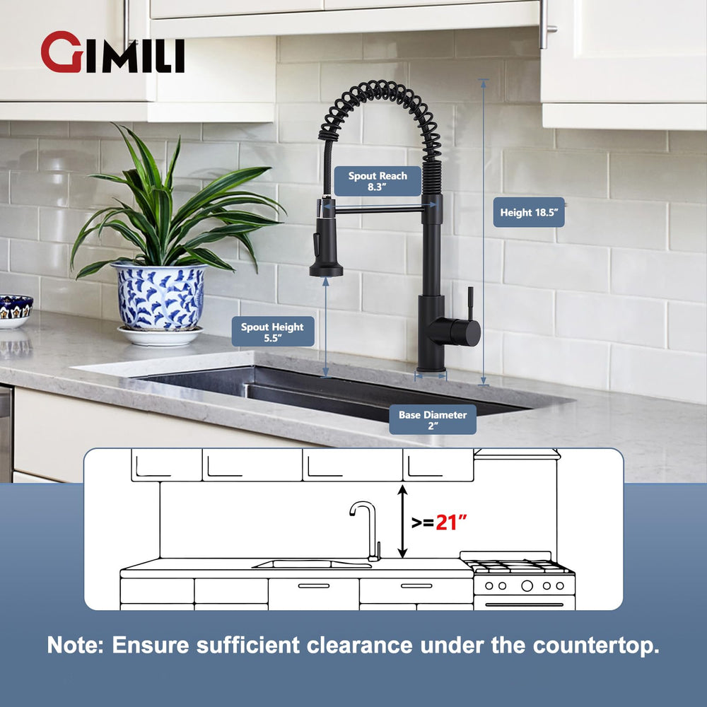 GIMILI faucet side profile highlighting spout shape and ergonomic handle benefit: easy control