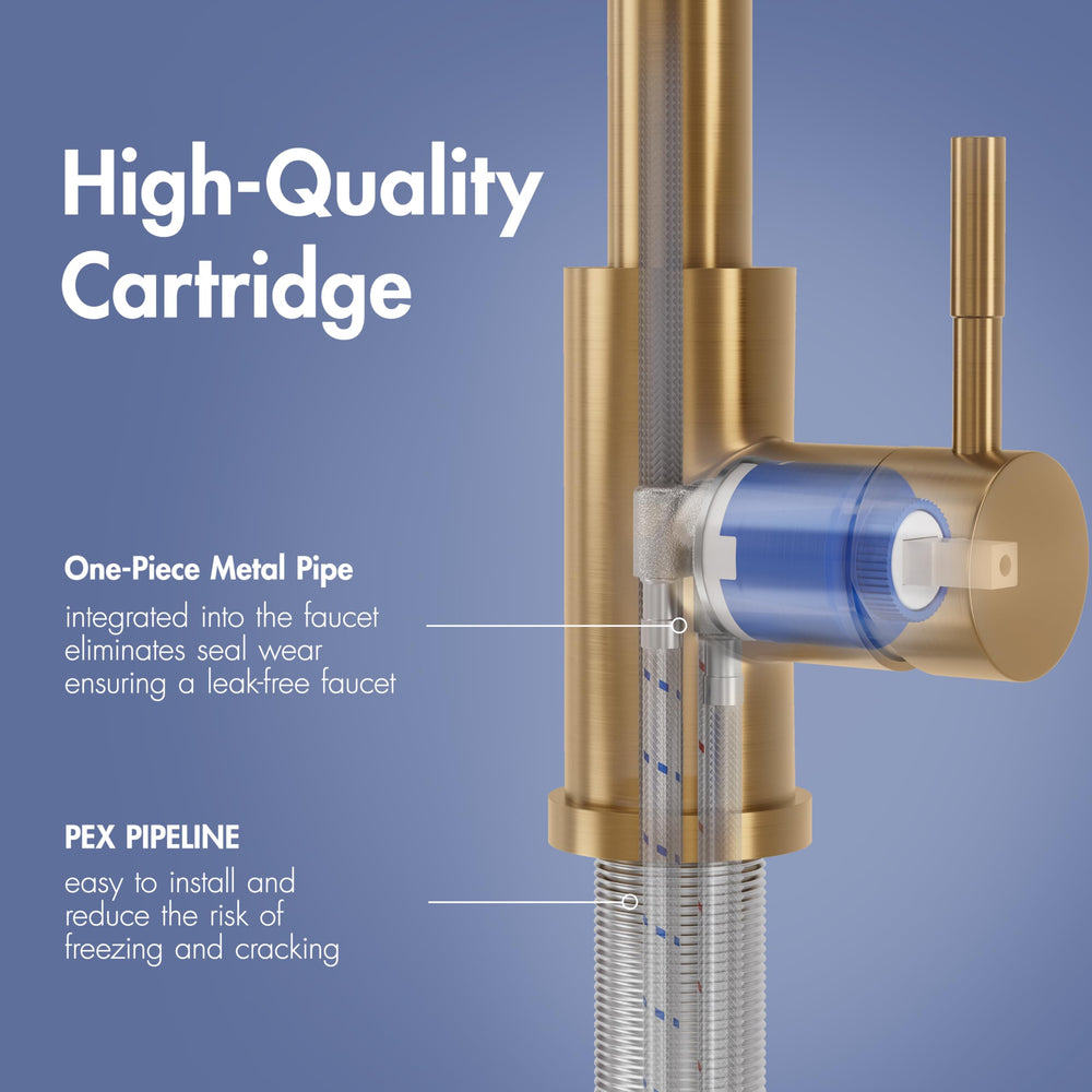 GIMILI extended pull-down hose reaching into sink for easier rinsing and flexible use