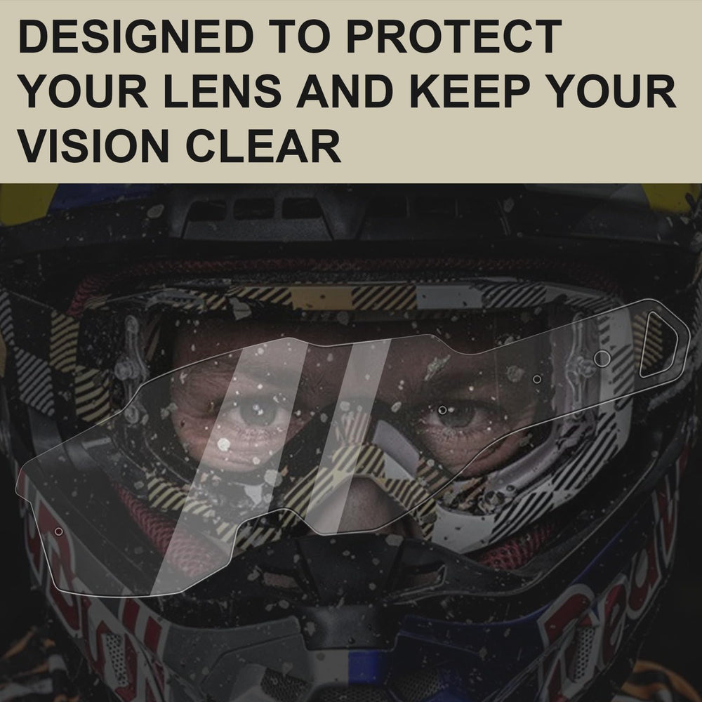 Giokyi tear-offs in use during muddy ride showing instant visibility recovery