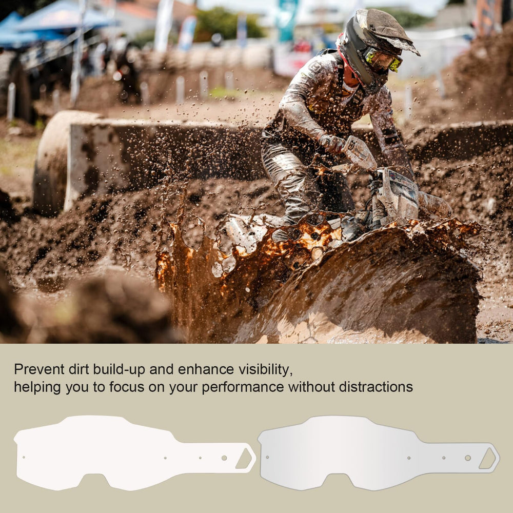 Giokyi tear-offs installed on 100% ARMEGA goggles demonstrating secure fit