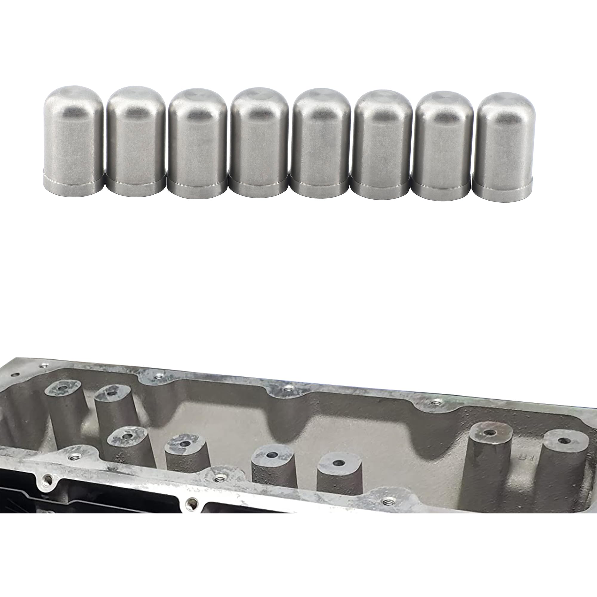 GJYSYP plugs seated in genuine DOD AFM valley cover illustrating correct installation and oil sealing