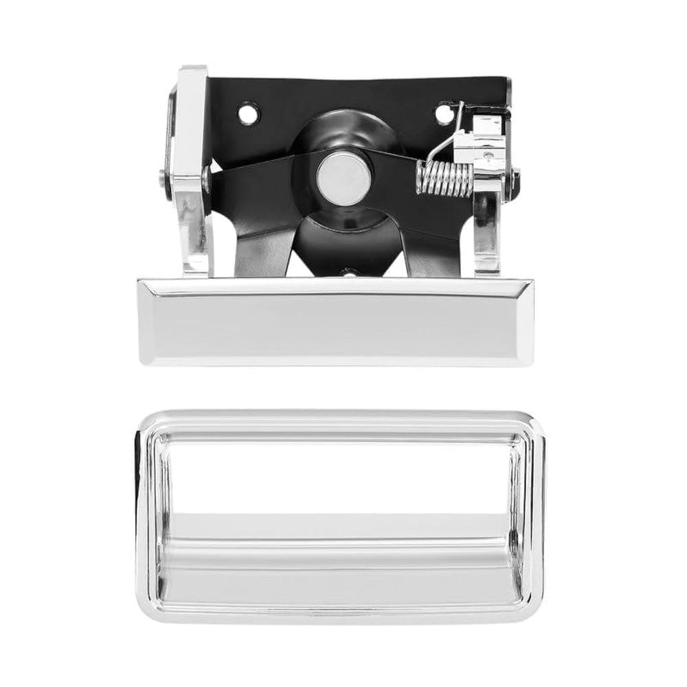 Gledewen chrome tailgate handle front view showing bright finish and restored look