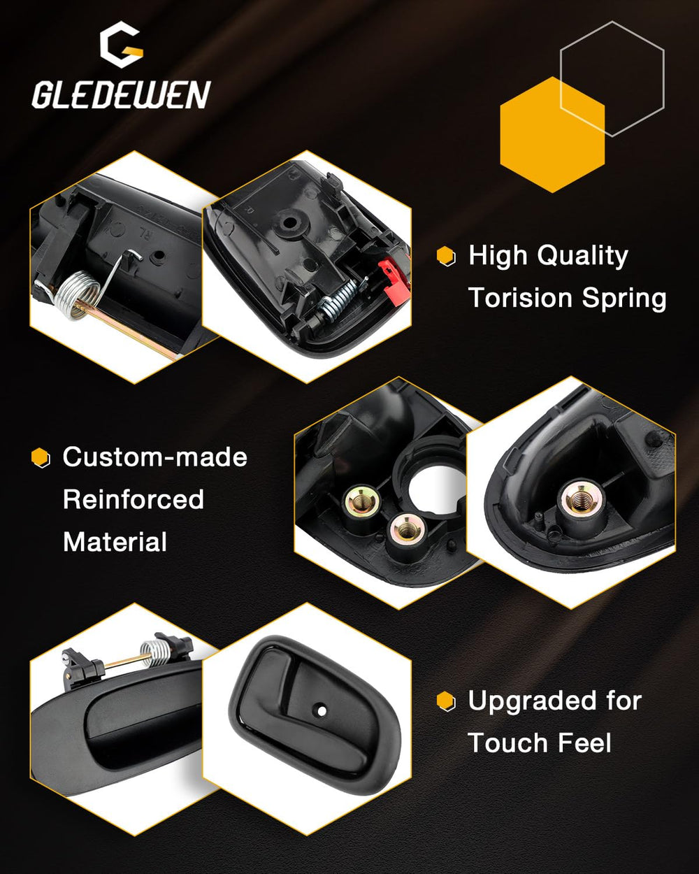Gledewen handle underside close-up showing mounting points for accurate OEM fit benefit