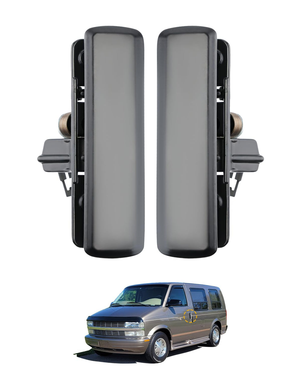 Gledewen front view of both smooth-black metal exterior door handles showing pair and finish for reliable replacement