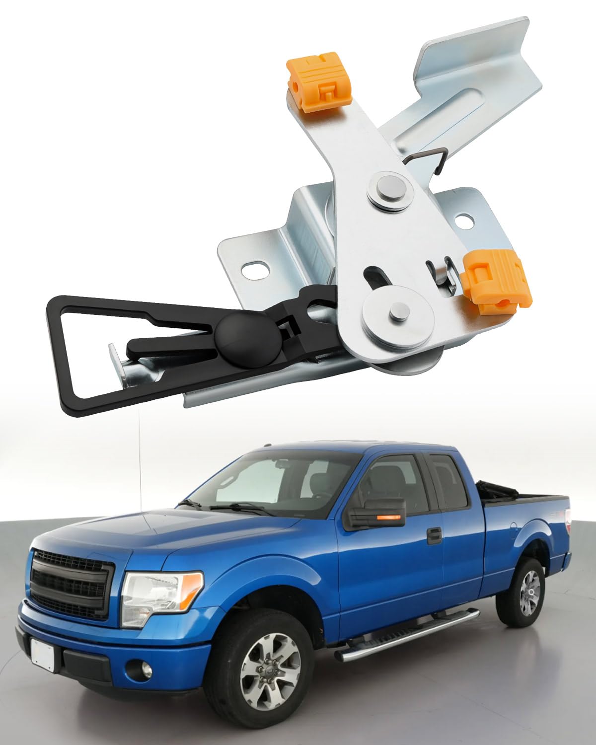 Gledewen front view of tailgate latch bracket assembly showing mounting points and lock for secure closure