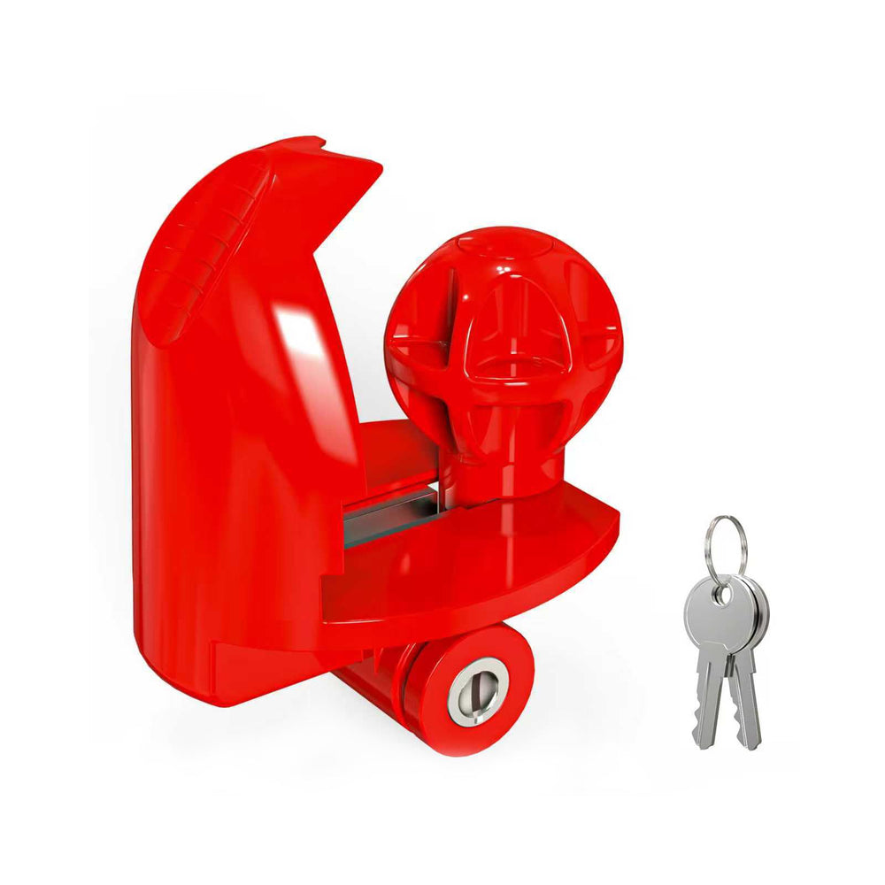 Glieskir front view of coupler lock showing robust construction and visible keyway, adds security
