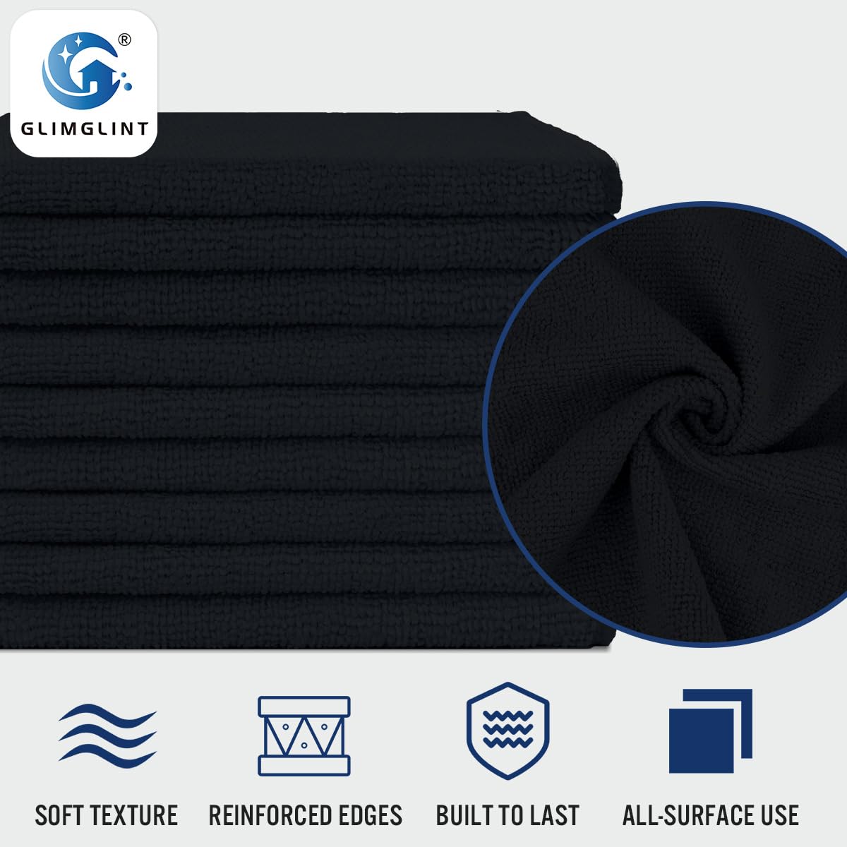 GLIMGLINT cloth held in hand demonstrating 14 x 12 inch practical size