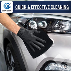 GLIMGLINT wiping glass to show streak-free polishing benefit
