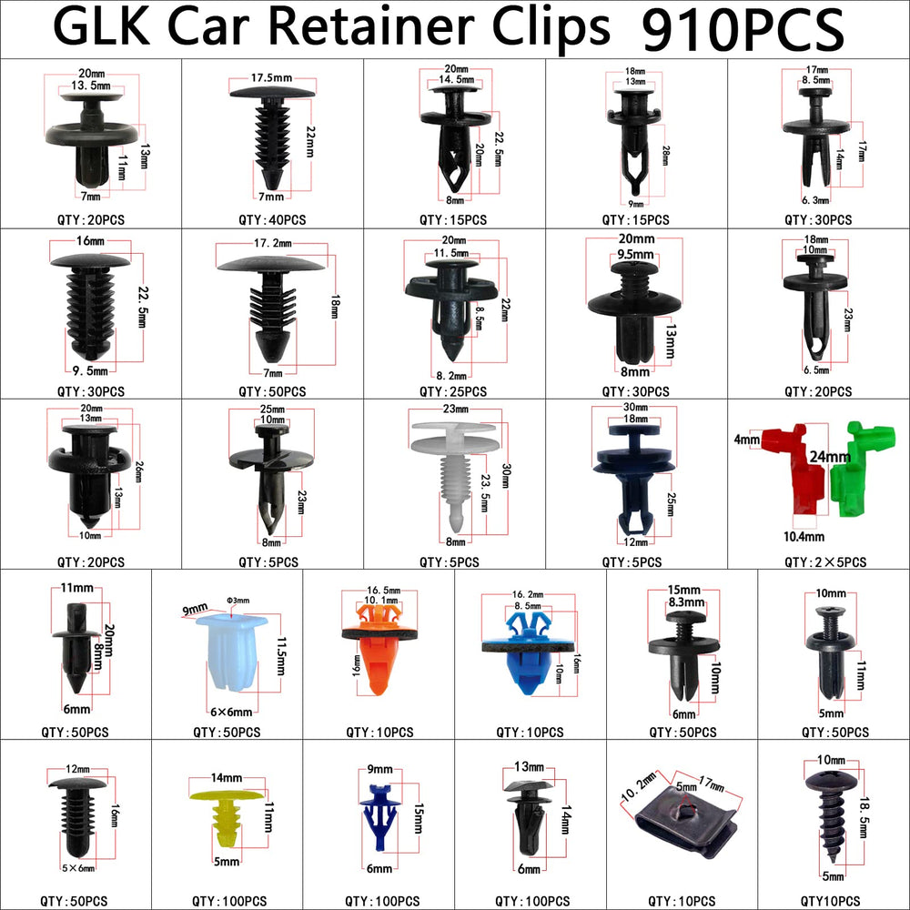 GLK close-up of assorted clip shapes and textures for exact replacement matching