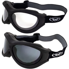Global Vision front view showing goggles and benefits of full-face protection