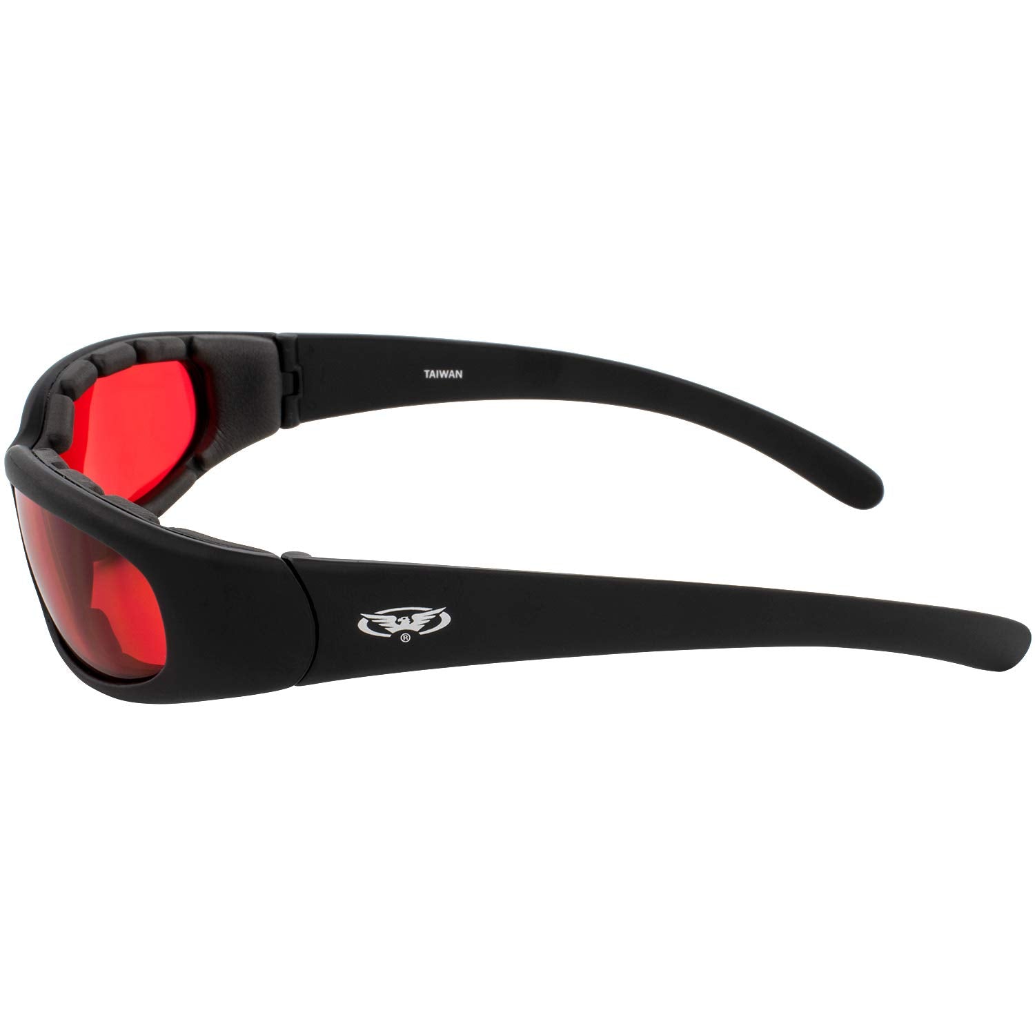 Global Vision red lens close-up improving contrast for low-light visibility
