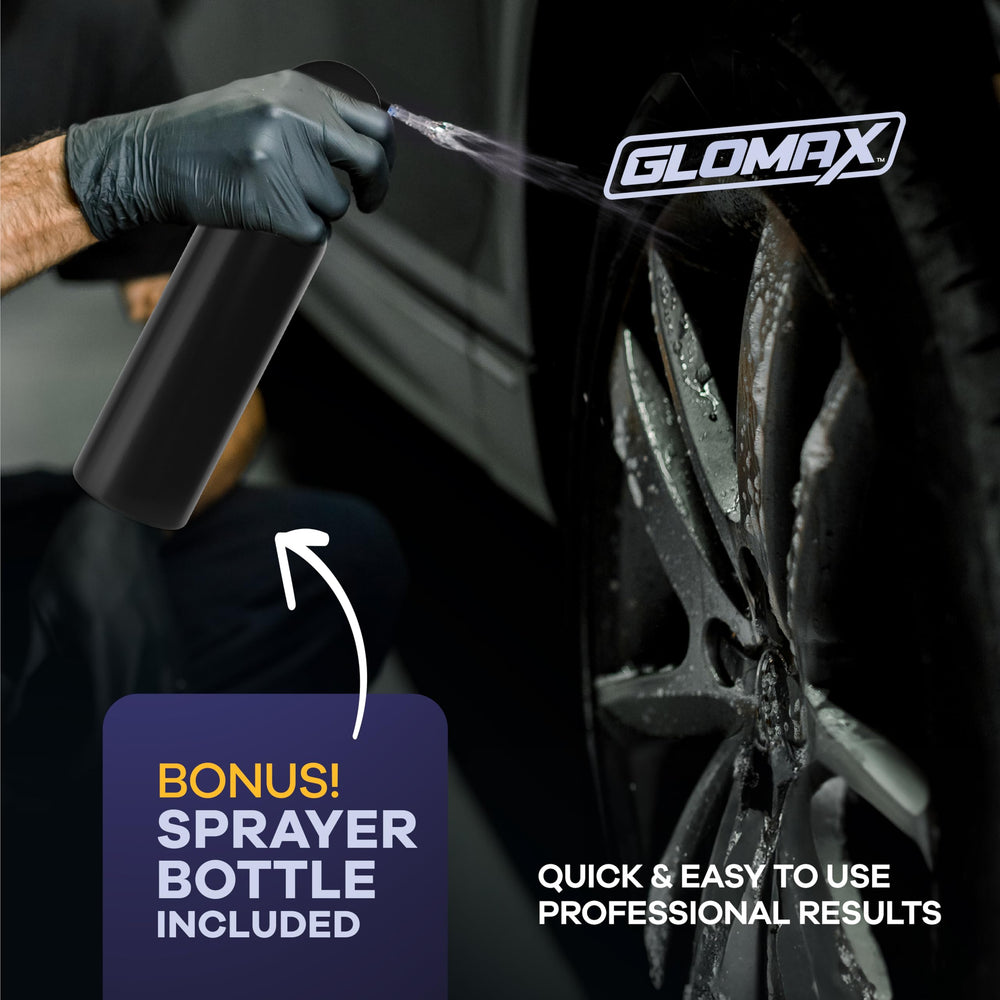 GLOMAX before and after wheel showing restored shine and reduced corrosion