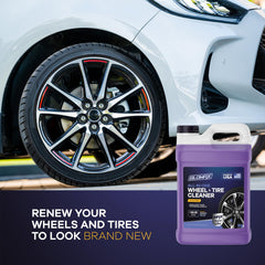 GLOMAX cleaner sprayed on alloy rim lifting brake dust for easier rinse