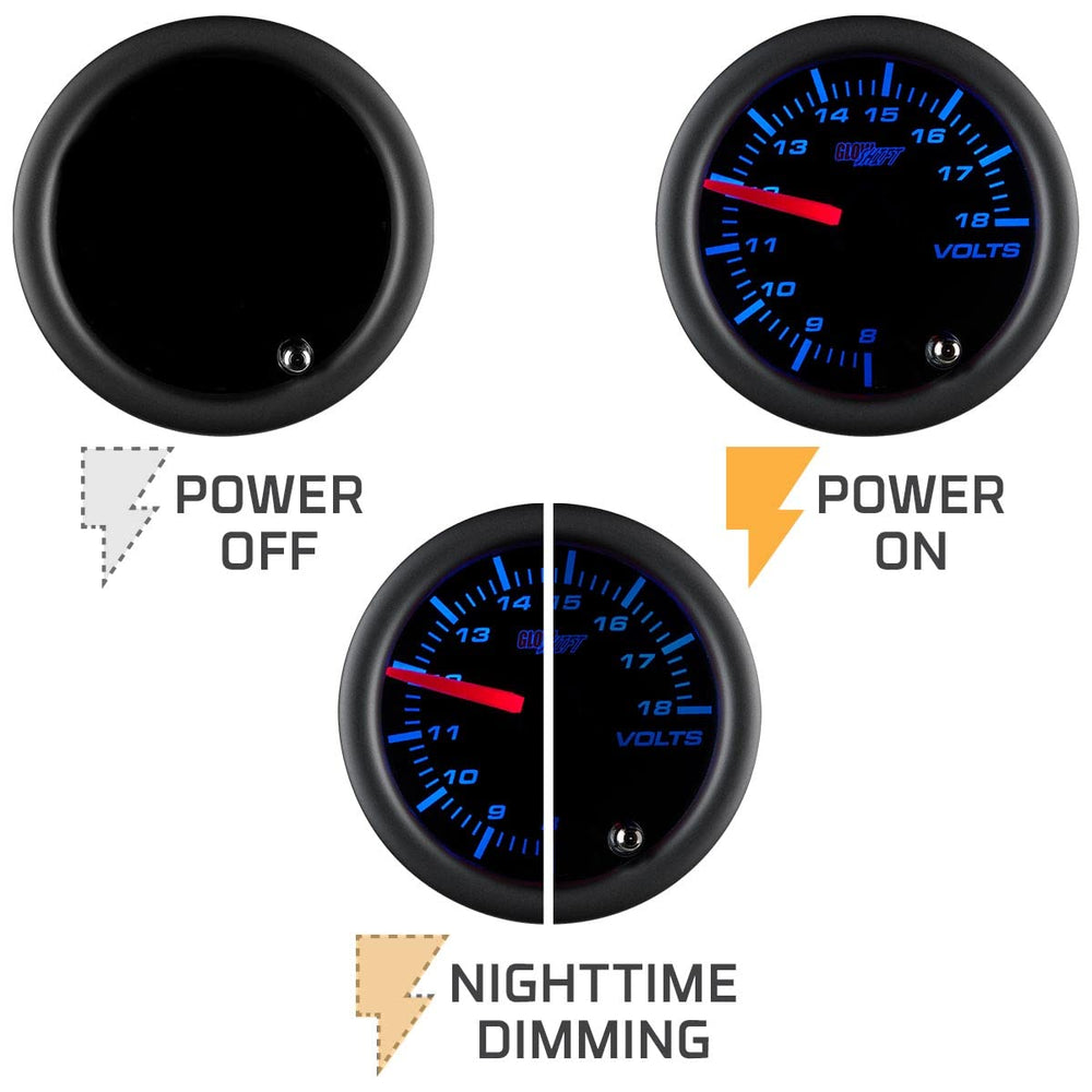 GlowShift gauge installed in dash showing matched color lighting and custom look