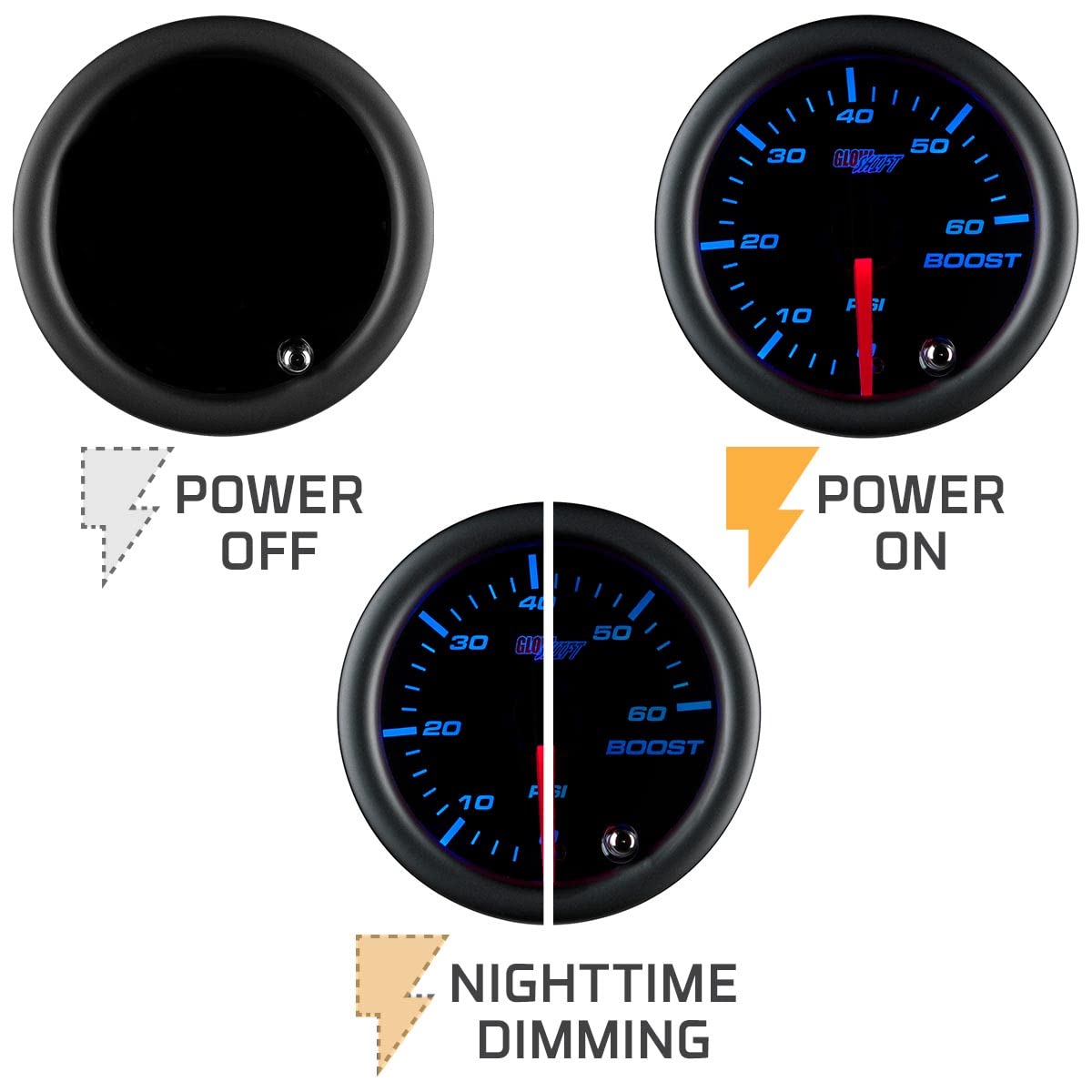 GlowShift installed in A-pillar pod showing space-saving fit