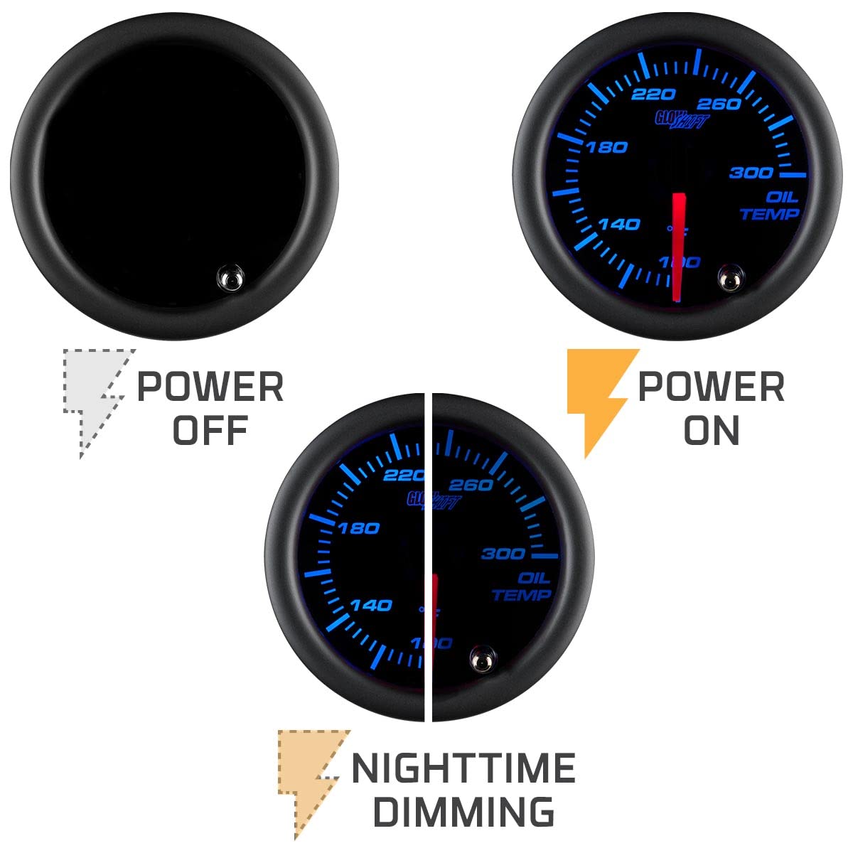 GlowShift gauge installed in dashboard providing visible oil readout