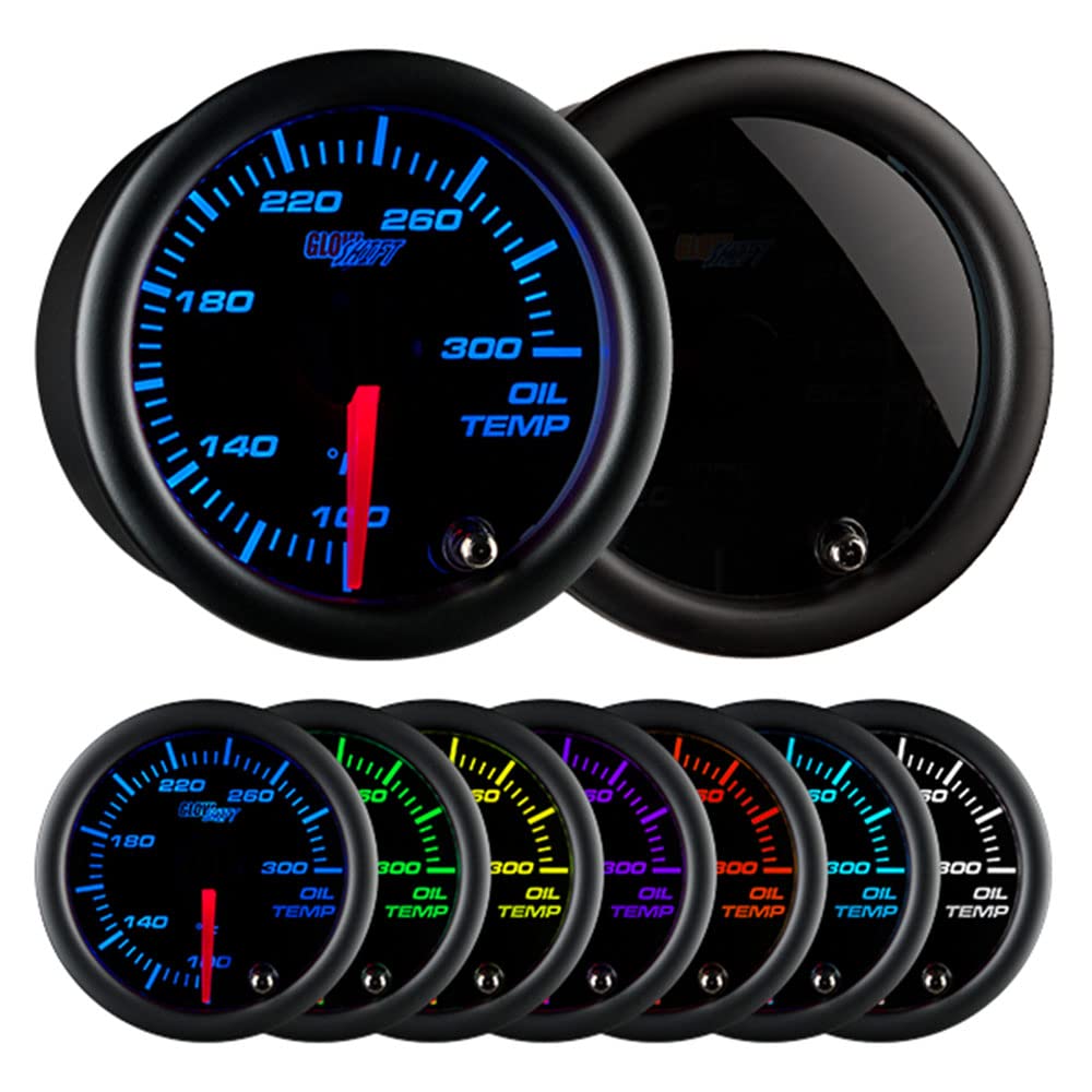GlowShift oil temperature gauge front view showing clear dial and trim