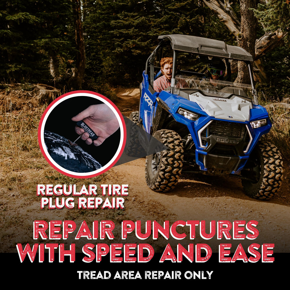 GlueTread repairing an SxS tire sidewall in the field showing quick recovery